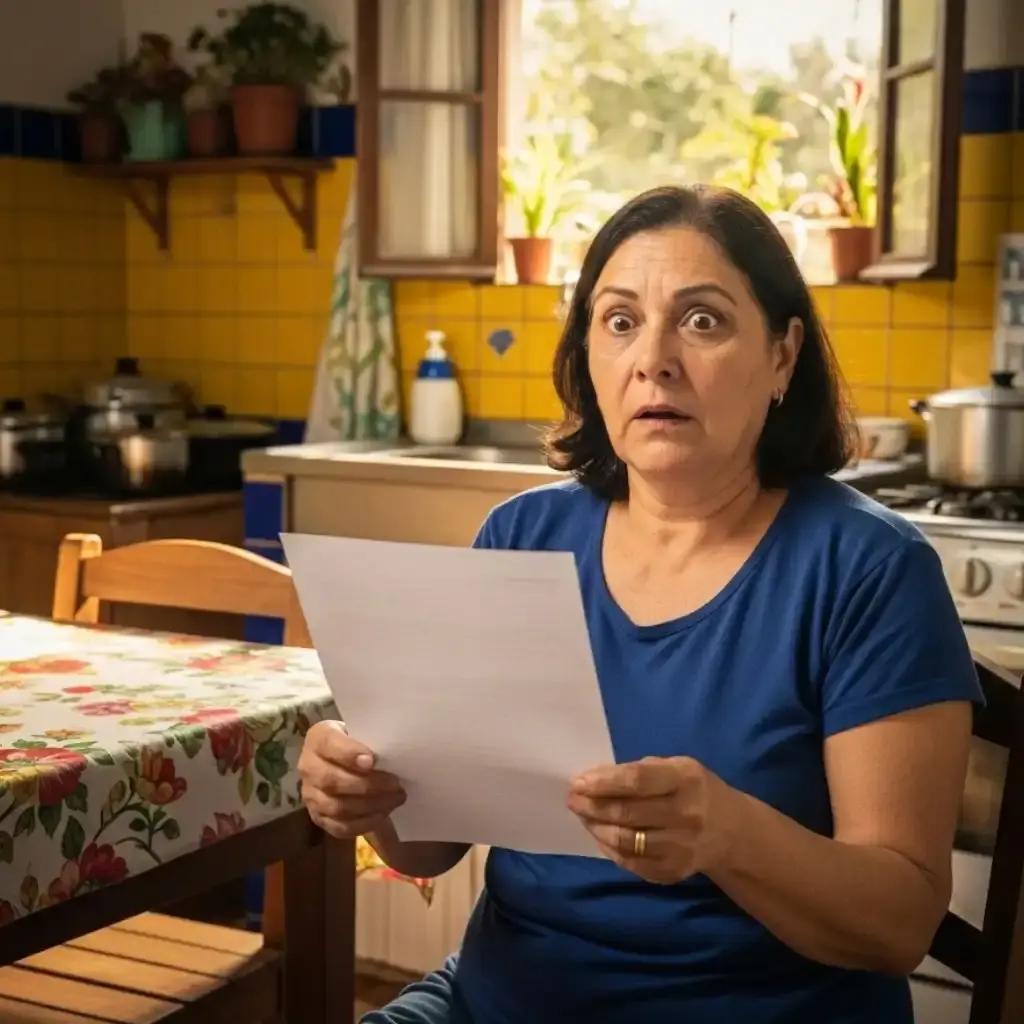 Mulher espantada com o valor da conta de água em São Paulo